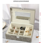 Multipurpose Luxury Self Textured Leather Jewelry Case Small Size With Mirror BT-05