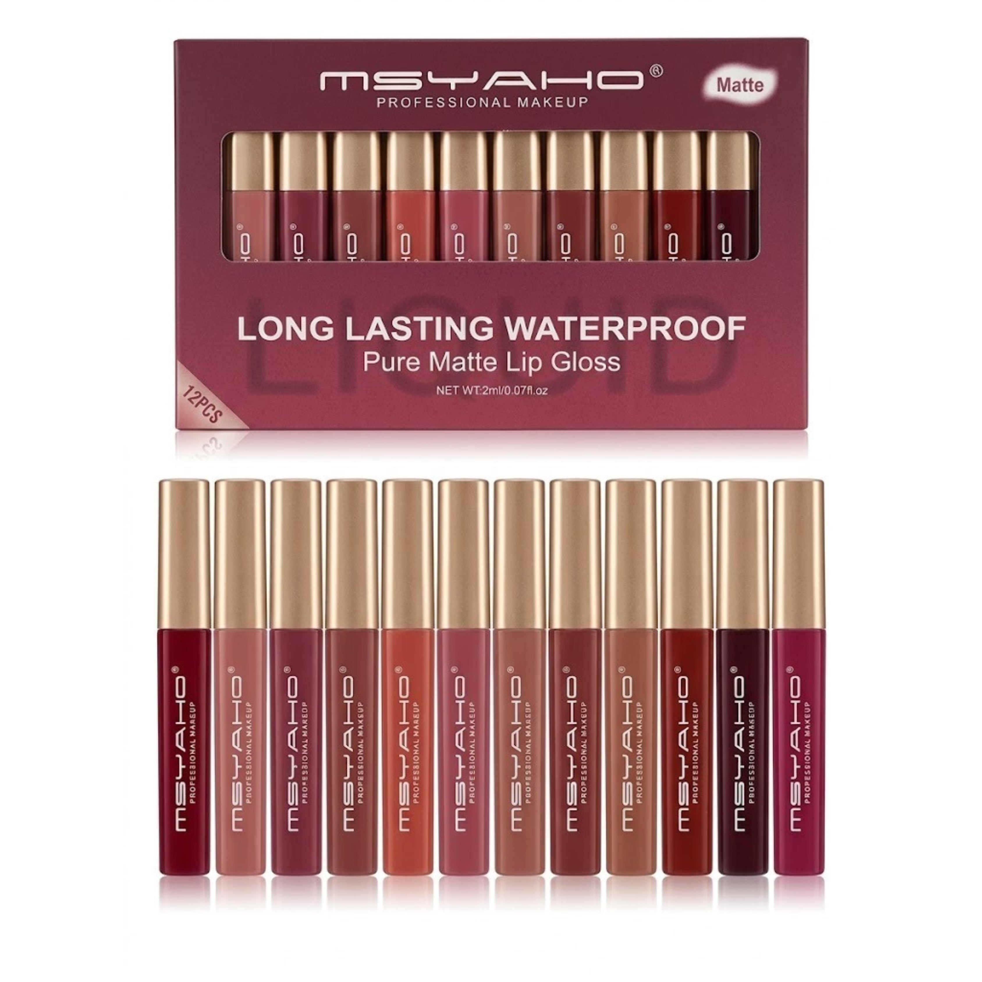 MSYAHO Long Lasting Pure Matte Lip Gloss Pack Of 12