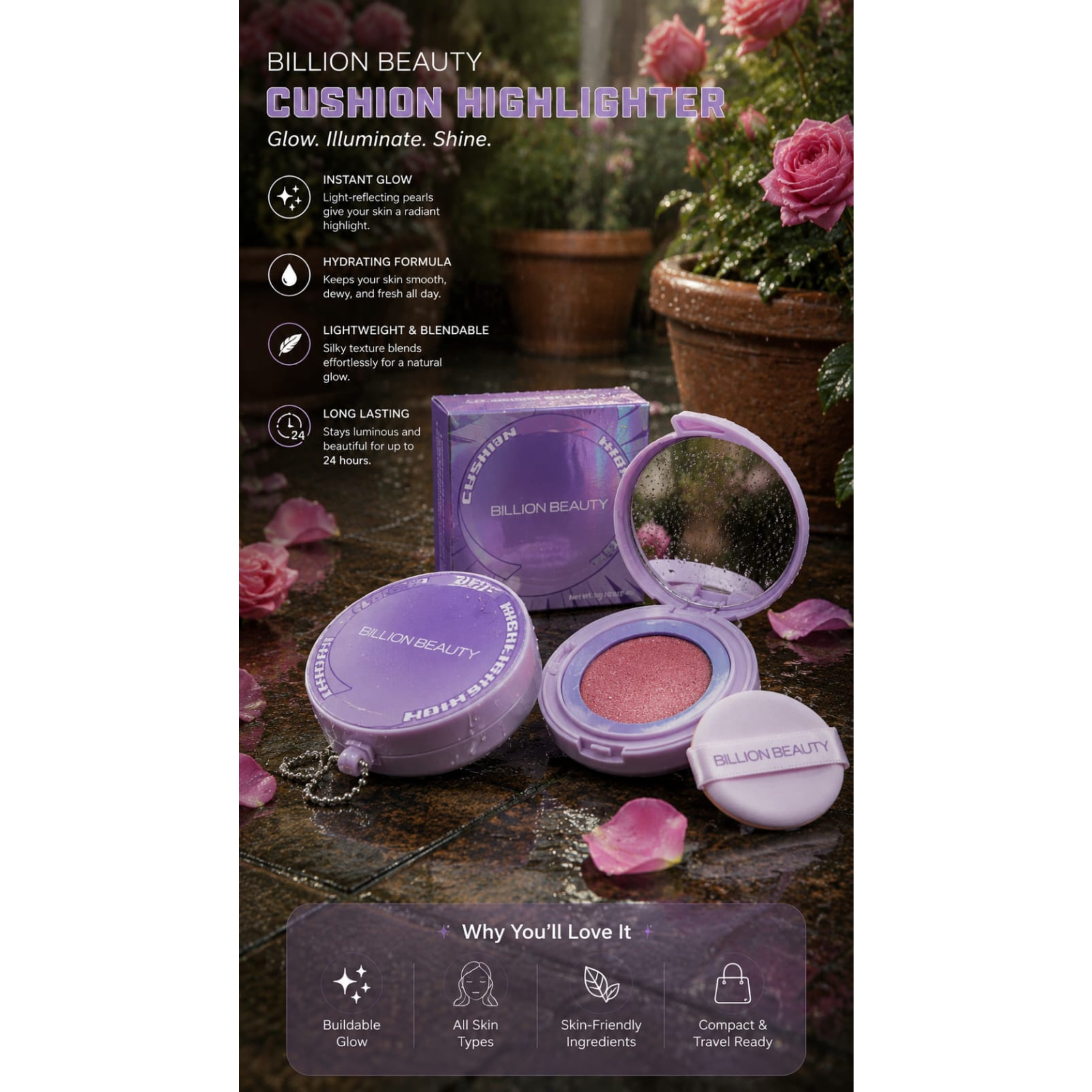 Billion Beauty Professional Glow Cushion Highlighter 4 Pcs Set
