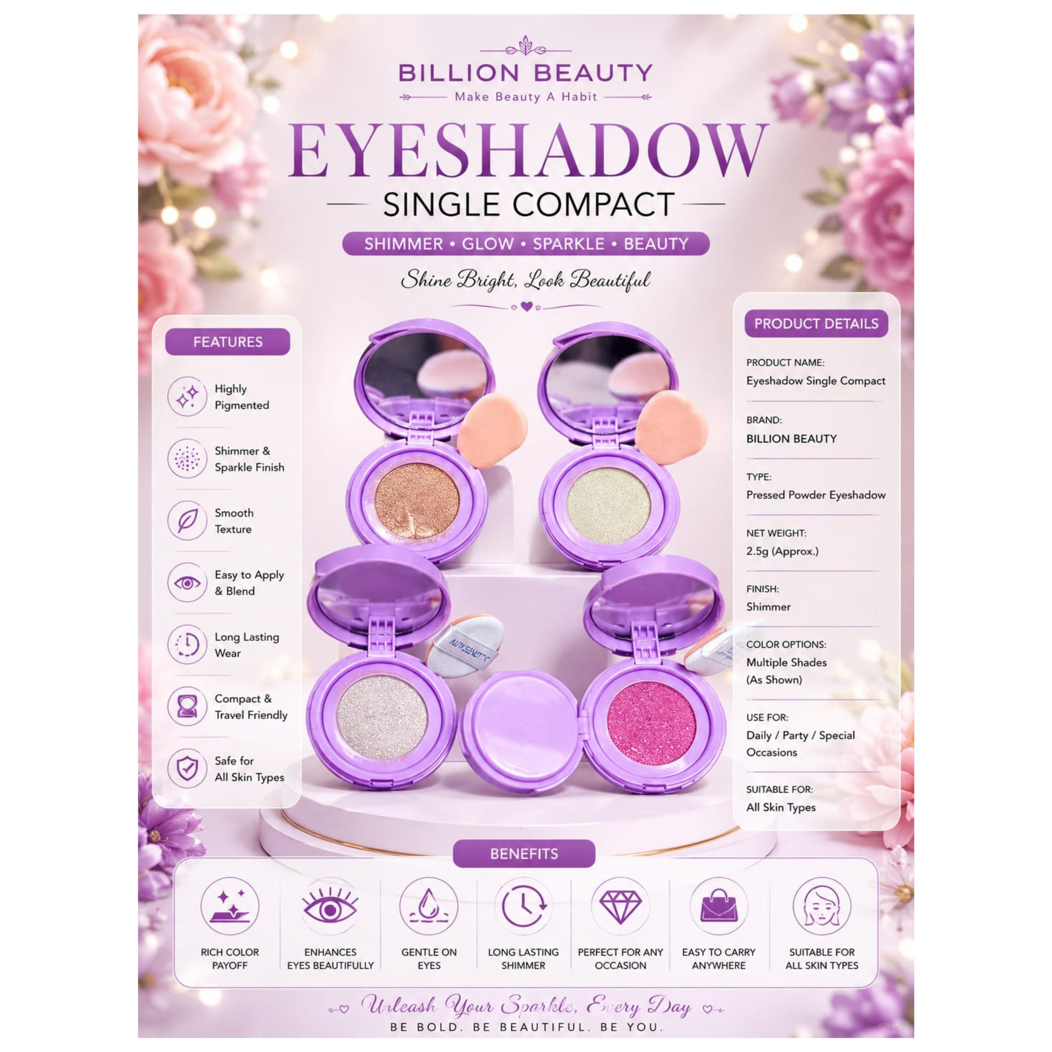 Billion Beauty Professional Glow Cushion Highlighter 4 Pcs Set