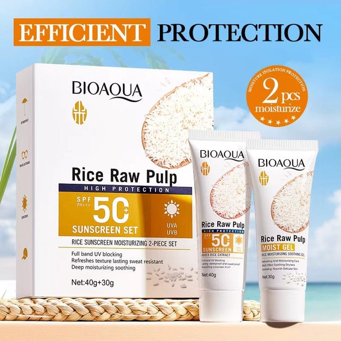 BIOAQUA Rice Raw Pulp Sunscreen Set - SPF50 PA+++ 2 Piece Set  70g
