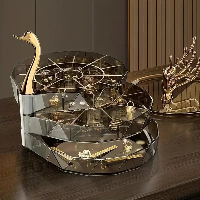 3 Layer Jewelry Case With Swan Shaped Lid