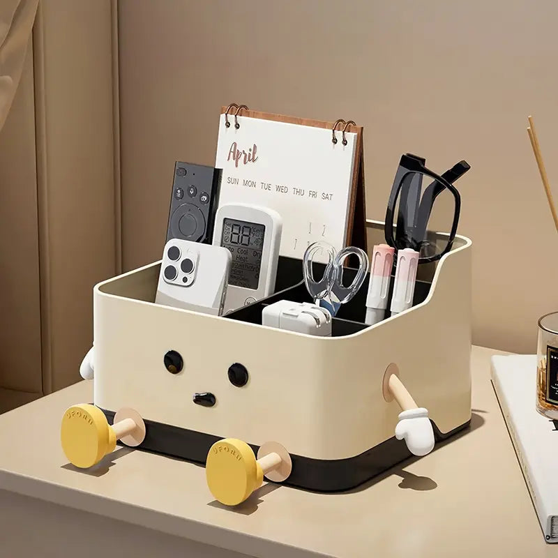 Multifunctional Cute Cartoon Desktop Organizer With Built-In Calendar Stand Personal Care Items Office Supplies & Tech Accessories Space Saving Countertop Storage Box 17006