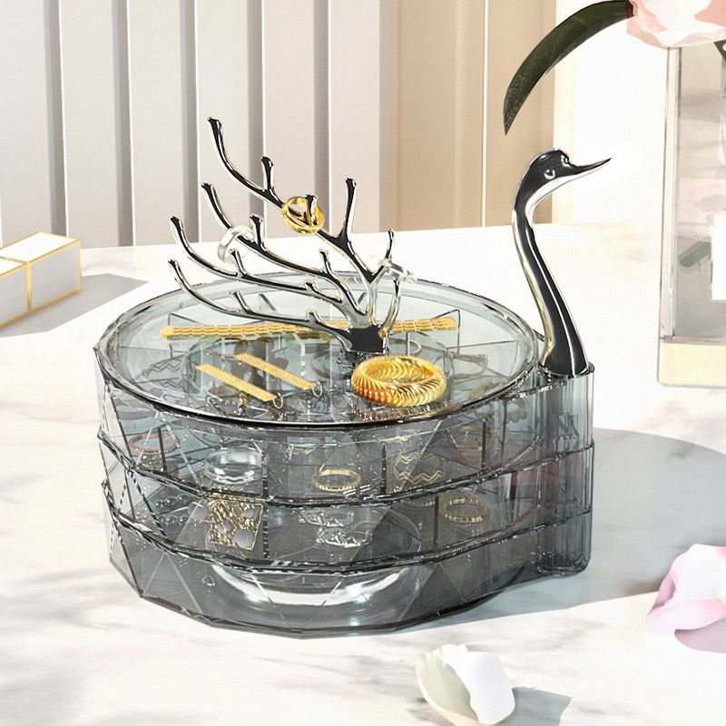3 Layer Jewelry Case With Swan Shaped Lid