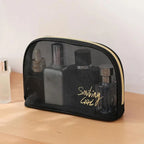 Multipurpose Smiling Girl Black Mesh Zipper Makeup Bag Cosmetic Pouch Travel Organizer 5 Pcs Set