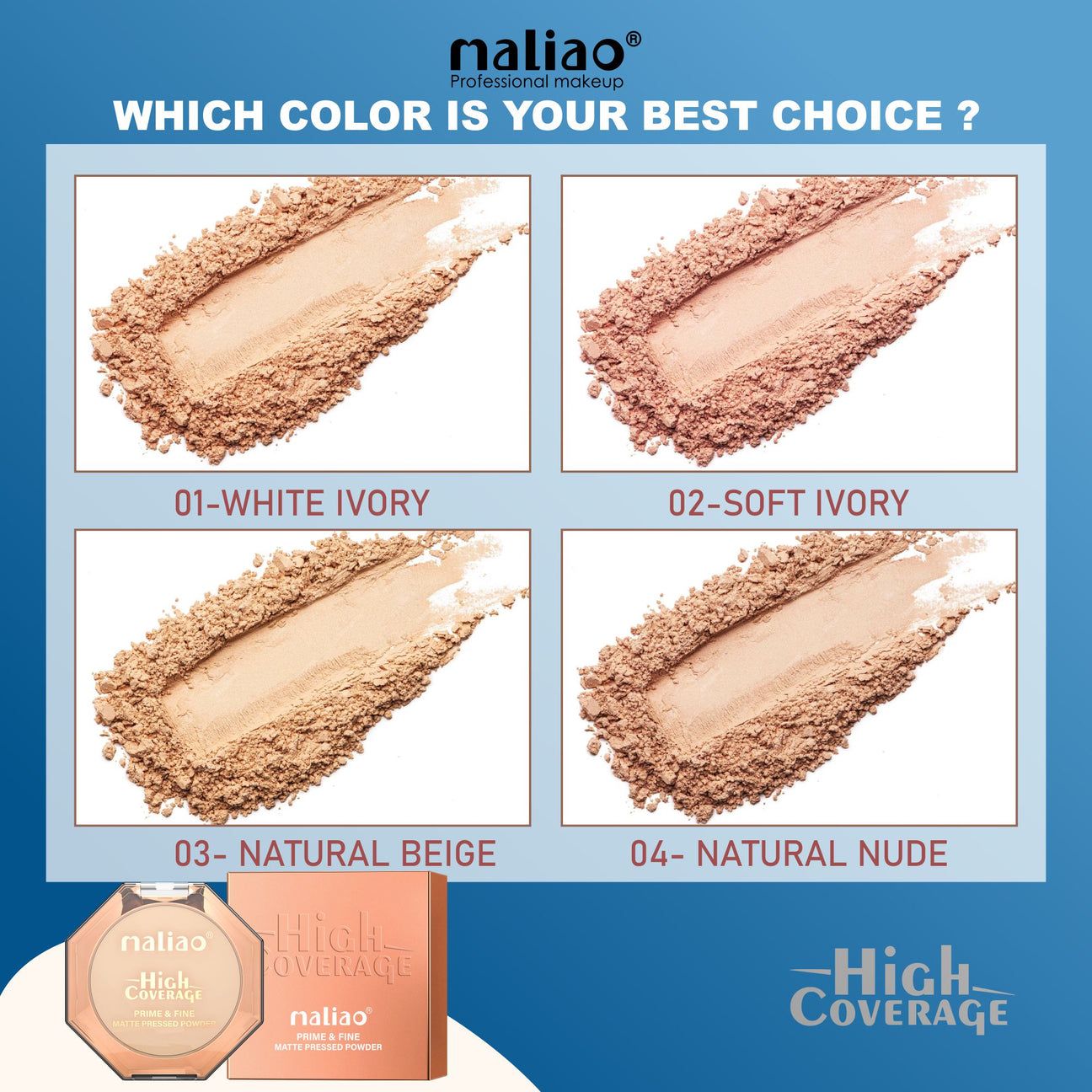 Maliao High Coverage Prime Fine Matte Pressed Powder  Long Lasting Compact Powder for Flawless Skin