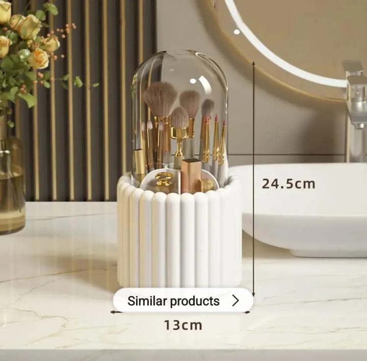 360° Rotating Makeup Brush Holder with Lid Cosmetic Storage Makeup Box Jewelry Container Organizer 15200
