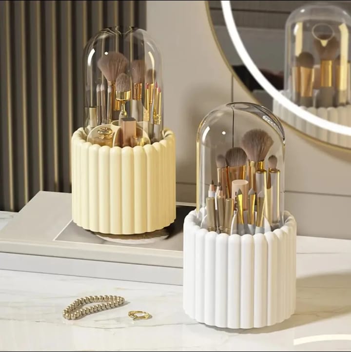 360° Rotating Makeup Brush Holder with Lid Cosmetic Storage Makeup Box Jewelry Container Organizer 15200