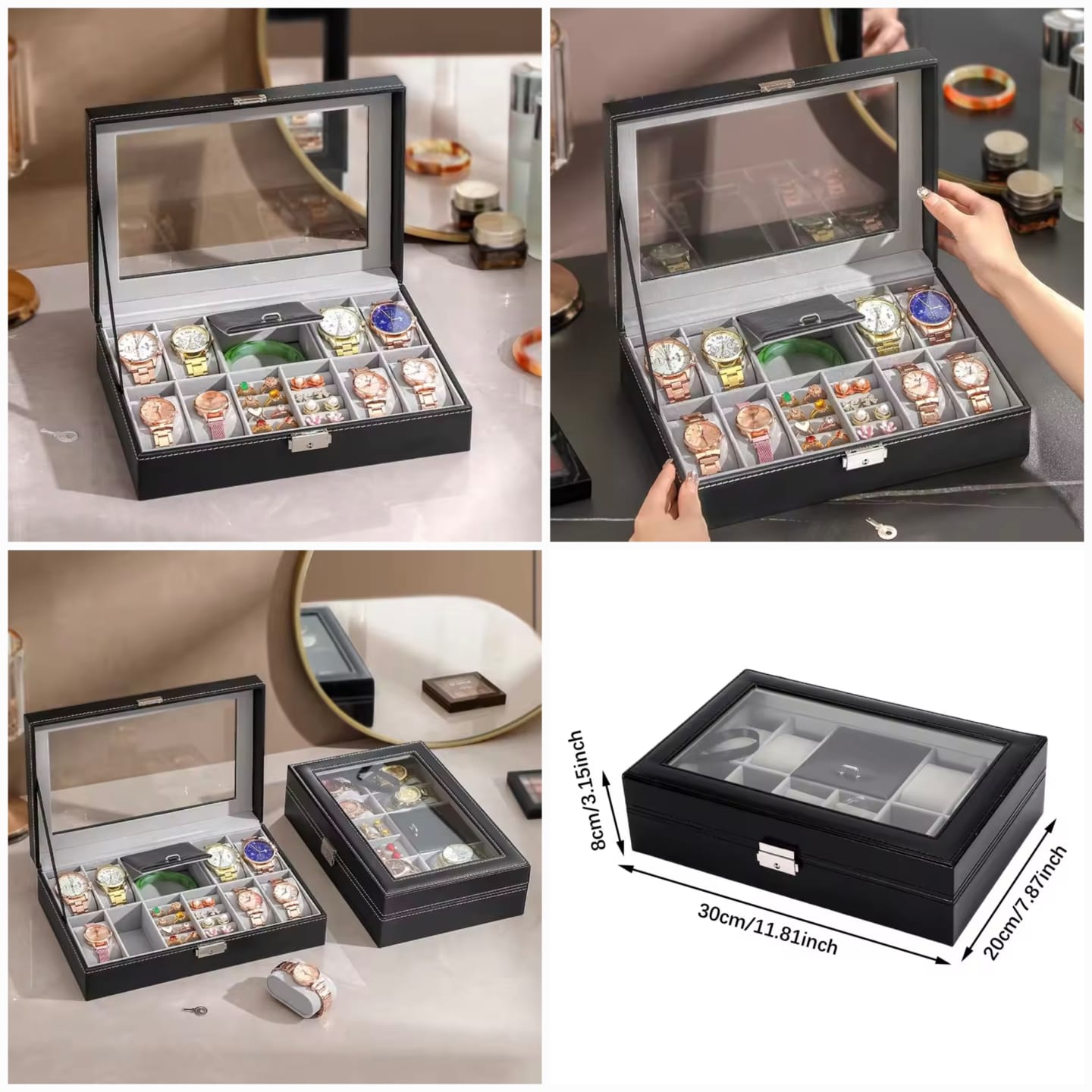 8 Slot PU Leather Watch + Ring Organizer Leather Watch Box With Lock System 00090