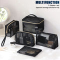 Multipurpose Smiling Girl Black Mesh Zipper Makeup Bag Cosmetic Pouch Travel Organizer 5 Pcs Set