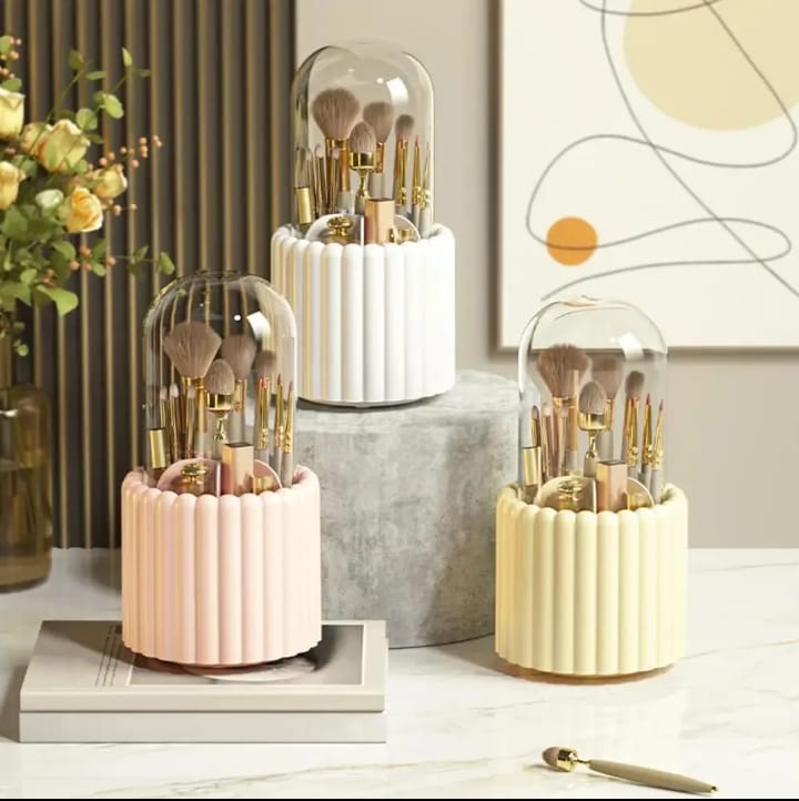 360° Rotating Makeup Brush Holder with Lid Cosmetic Storage Makeup Box Jewelry Container Organizer 15200