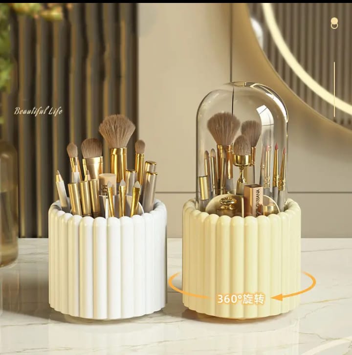 360° Rotating Makeup Brush Holder with Lid Cosmetic Storage Makeup Box Jewelry Container Organizer 15200