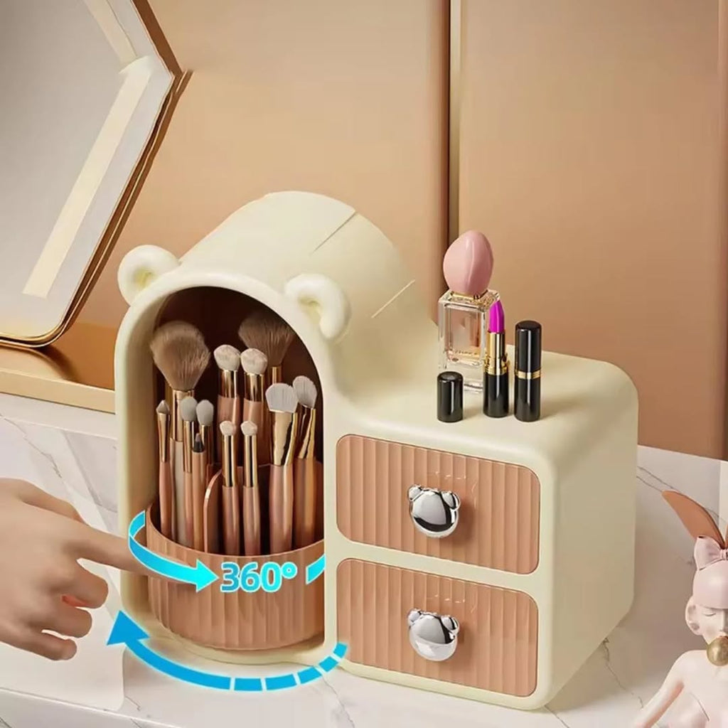 Bear Shaped 360 Makeup Brush Holder Wall-Mounted Dustproof With Drawer Lid