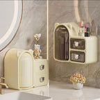 Bear Shaped 360 Makeup Brush Holder Wall-Mounted Dustproof With Drawer Lid