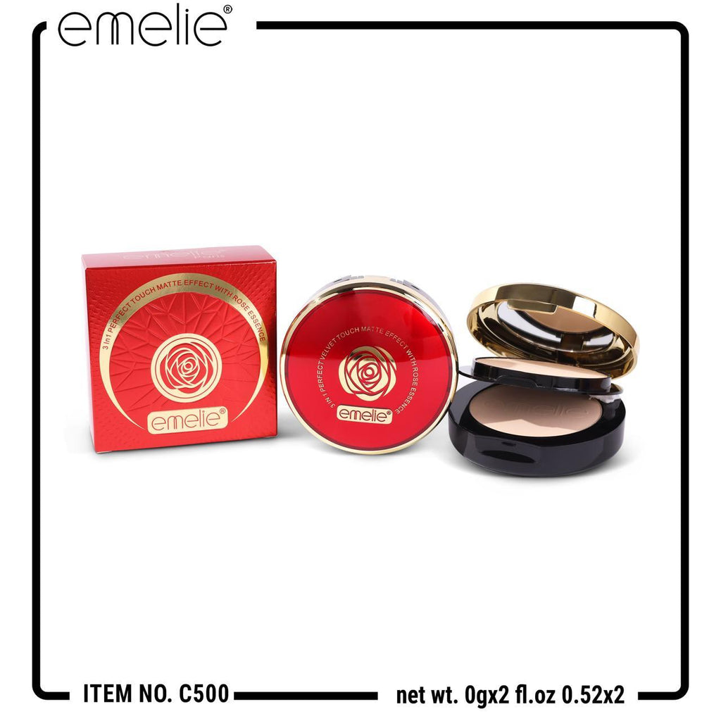 Emelie 3in1 Perfect Touch Matte Effect With Rose Essence Compact Powder Fair to Medium Skin Tone