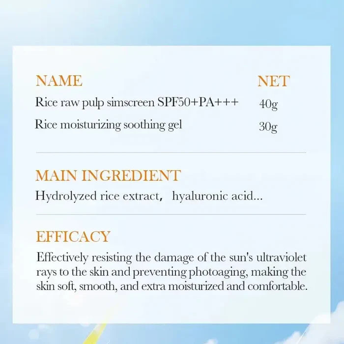 BIOAQUA Rice Raw Pulp Sunscreen Set - SPF50 PA+++ 2 Piece Set  70g