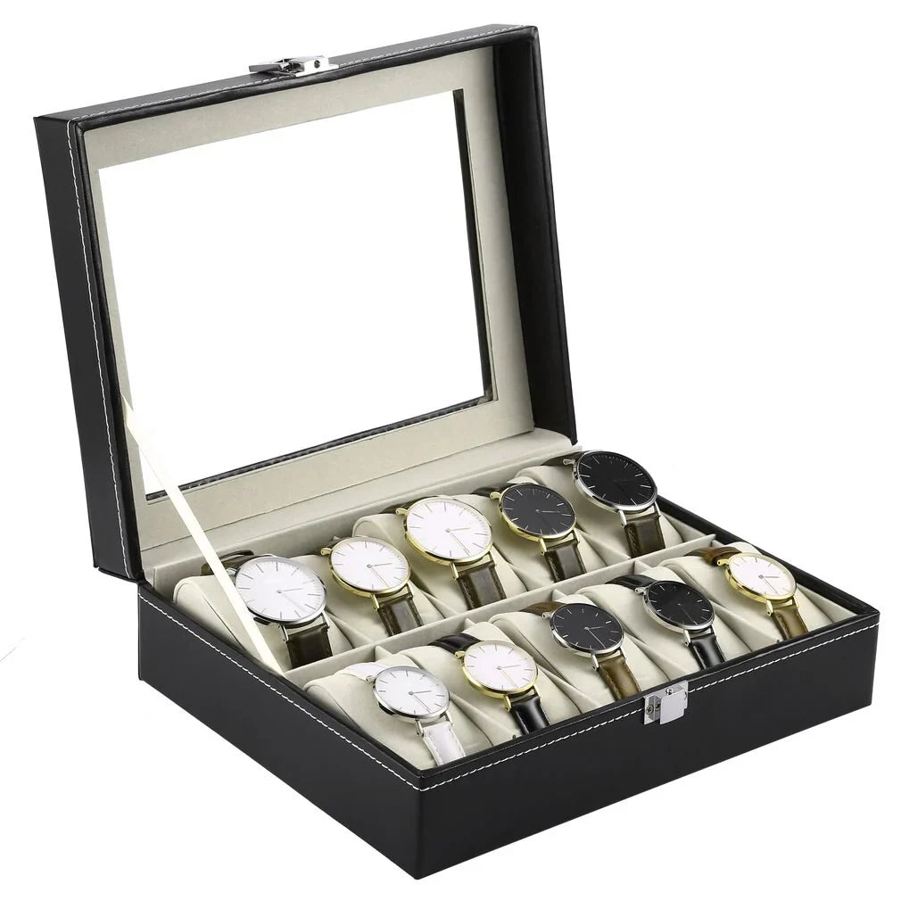 10 Slot PU Leather Watch Organizer Leather Watch Box With Lock System 10804