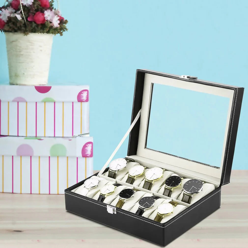 10 Slot PU Leather Watch Organizer Leather Watch Box With Lock System 10804
