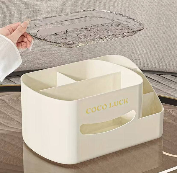 Modern Makeup Organizer With Tissue Box Stylish Cosmetic Display Desk Storage