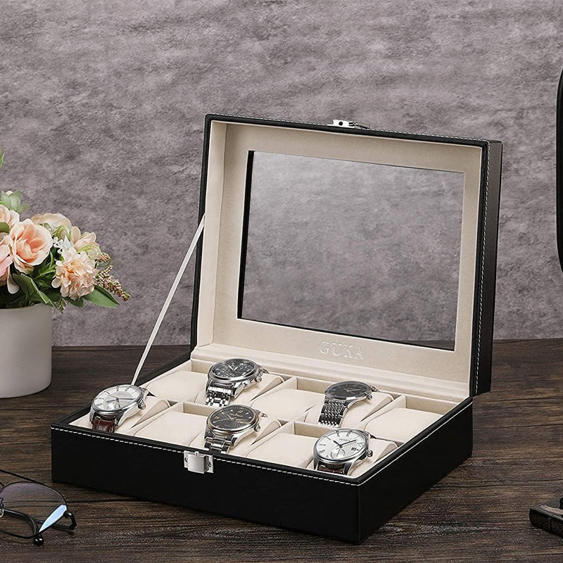 10 Slot PU Leather Watch Organizer Leather Watch Box With Lock System 10804